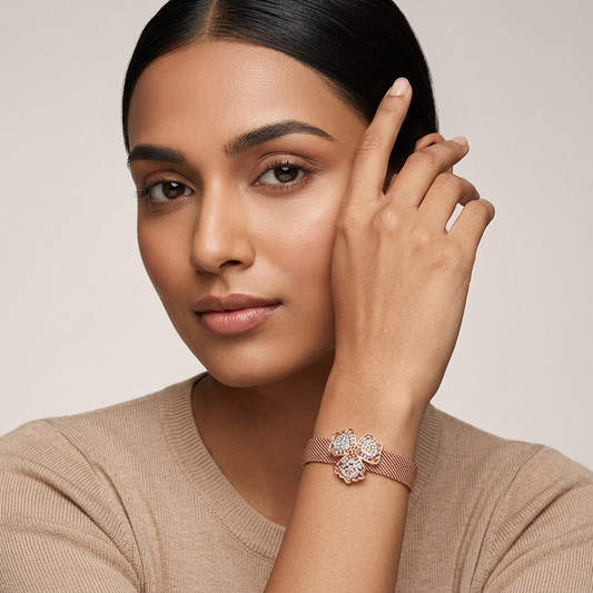 Rose Gold Mesh Clover Filigree Ladies Bracelet | 925 Sterling Silver
