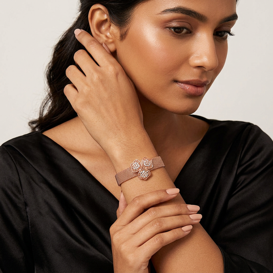 Rose Gold Mesh Clover Filigree Ladies Bracelet | 925 Sterling Silver