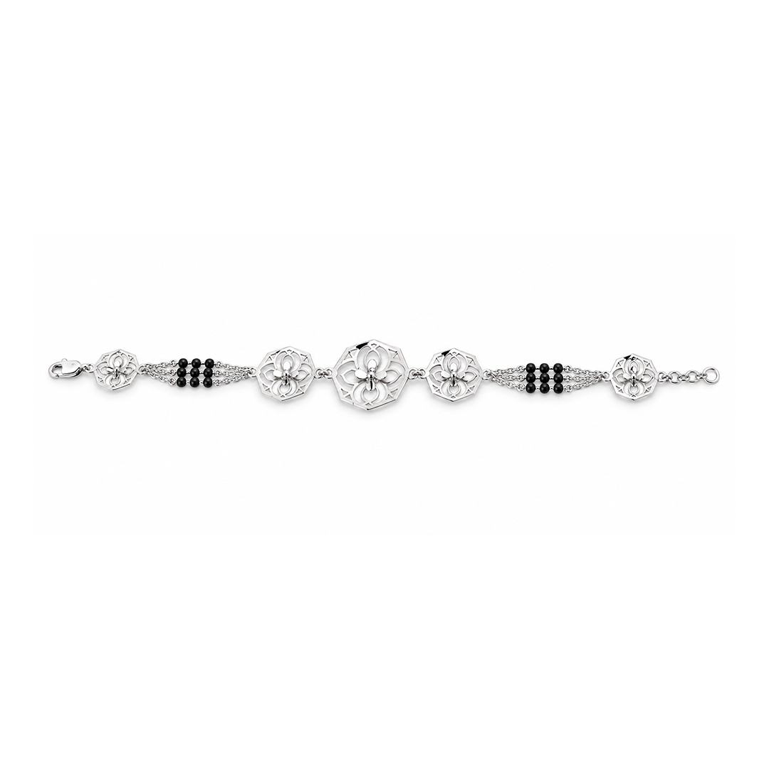 Silver Octagon Bloom Triple Strand Ladies Bracelet | 925 Sterling Silver