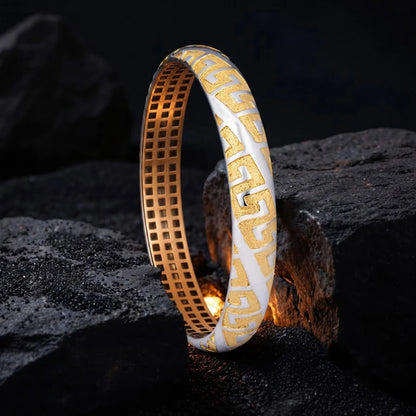 Dual-Tone Greek Key Ladies Bangle | 925 Sterling Silver