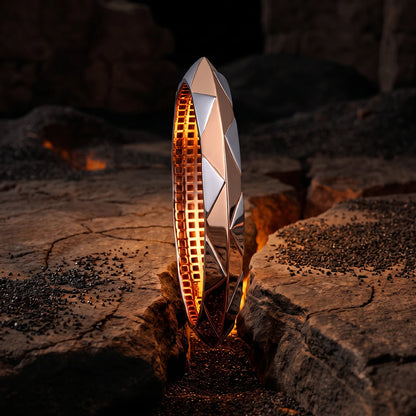 Dual-Tone Prism Facet Ladies Bangle | 925 Sterling Silver