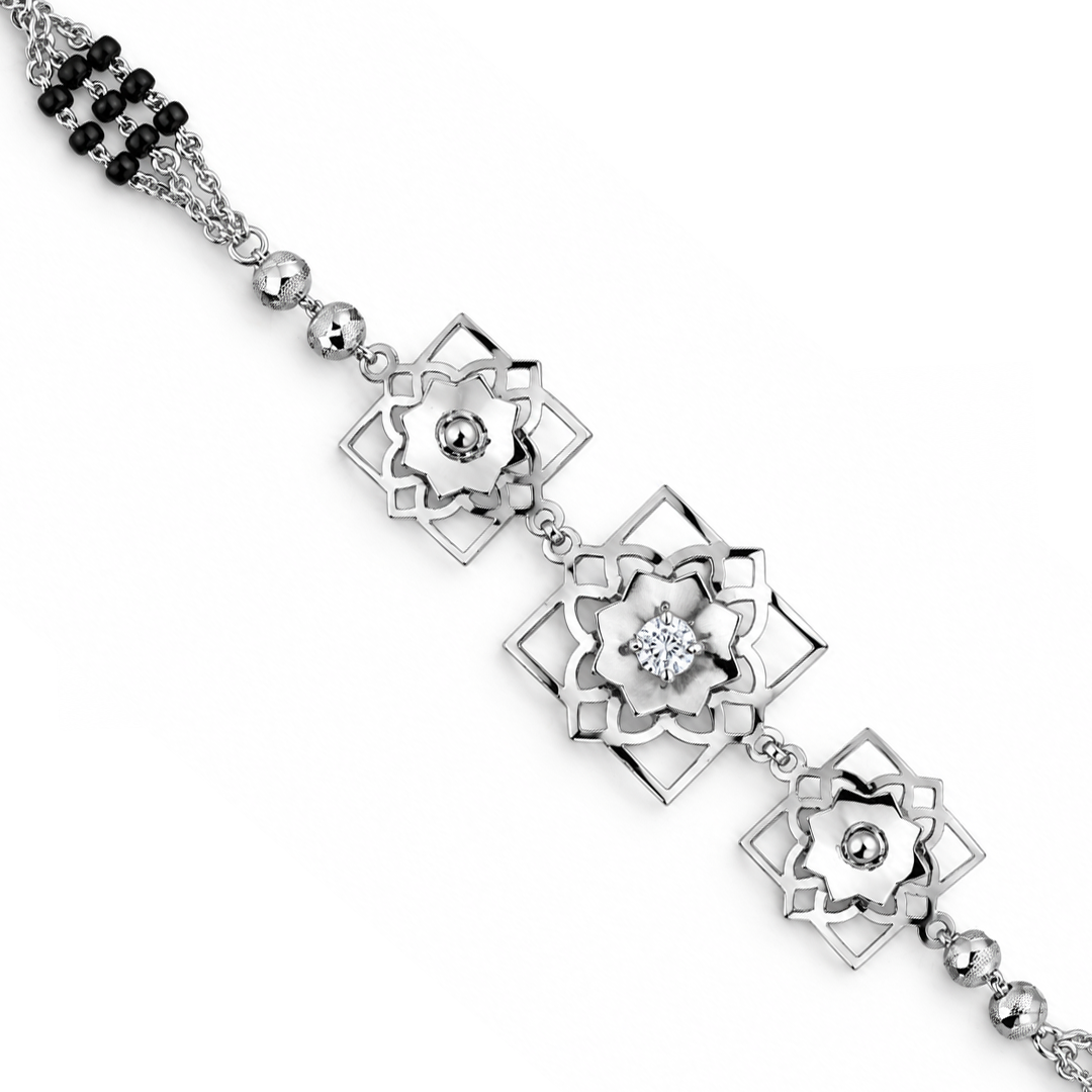 Silver Lotus Frame Solitaire Ladies Bracelet | 925 Sterling Silver