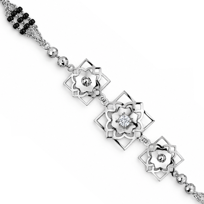 Silver Lotus Frame Solitaire Ladies Bracelet | 925 Sterling Silver