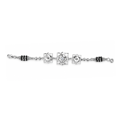 Silver Lotus Frame Solitaire Ladies Bracelet | 925 Sterling Silver