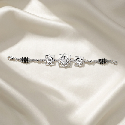 Silver Lotus Frame Solitaire Ladies Bracelet | 925 Sterling Silver