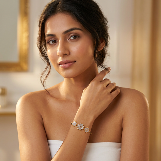Golden Lace Petal Bloom Ladies Bracelet | 925 Sterling Silver