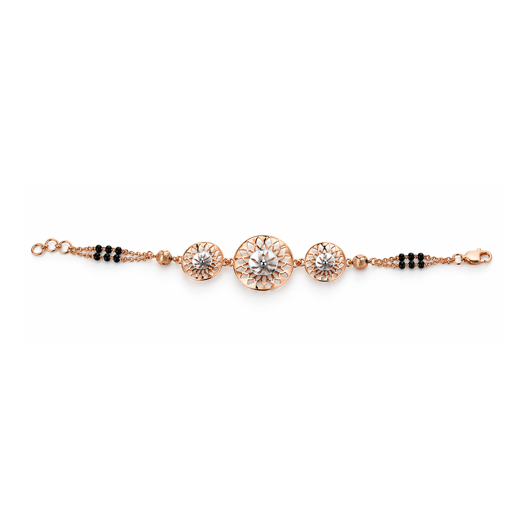 Rose Gold Sunburst Dome Disc Ladies Bracelet | 925 Sterling Silver