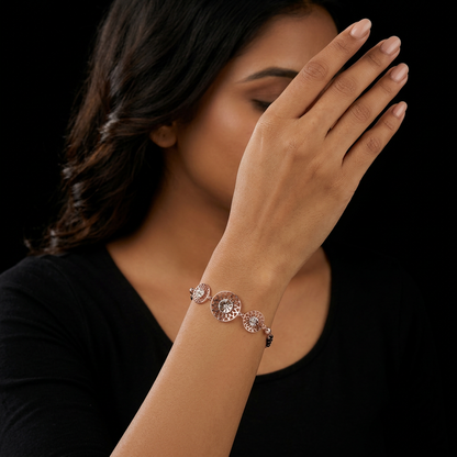 Rose Gold Sunburst Dome Disc Ladies Bracelet | 925 Sterling Silver