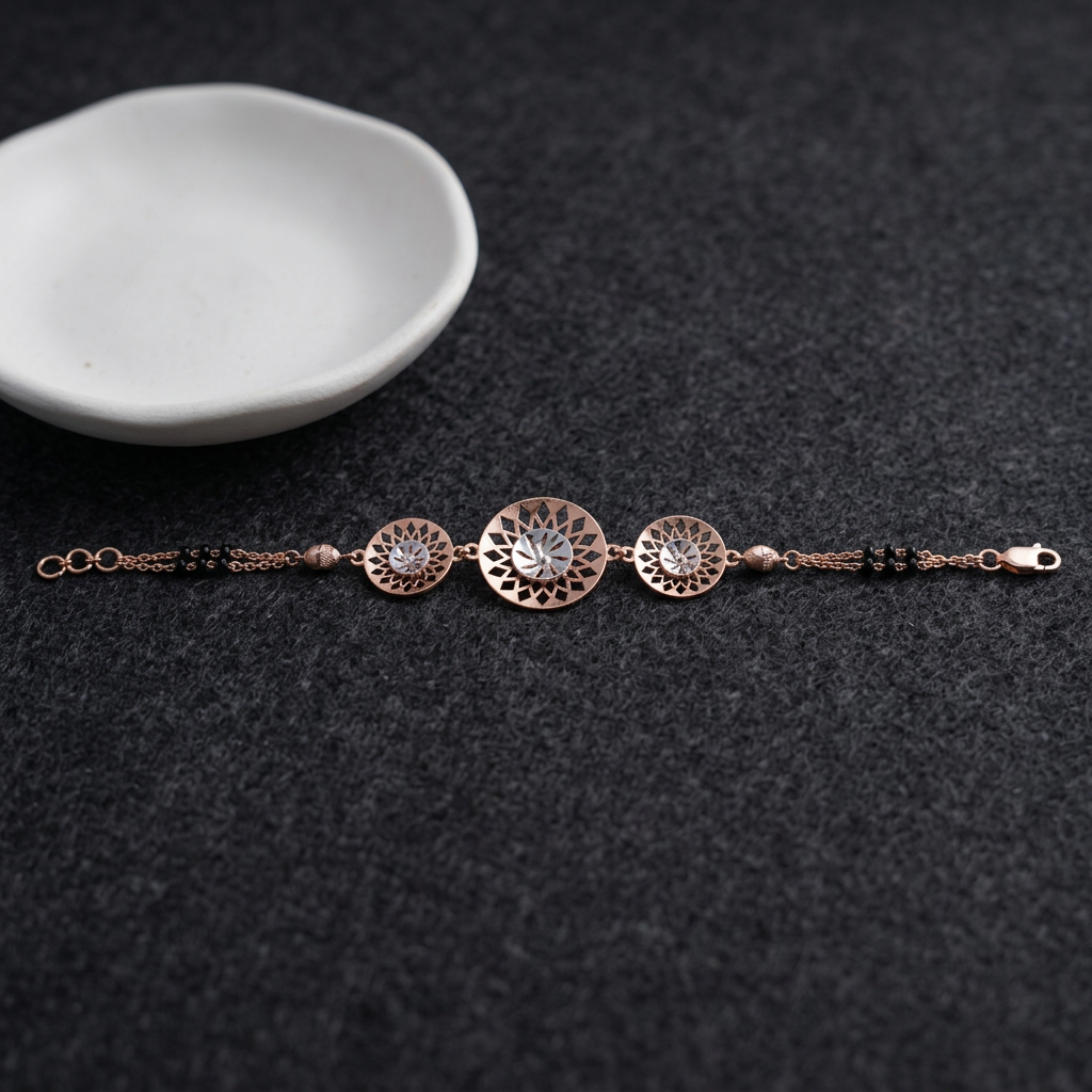 Rose Gold Sunburst Dome Disc Ladies Bracelet | 925 Sterling Silver