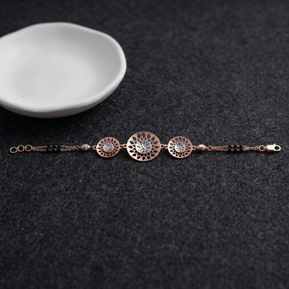 Rose Gold Sunburst Dome Disc Ladies Bracelet | 925 Sterling Silver