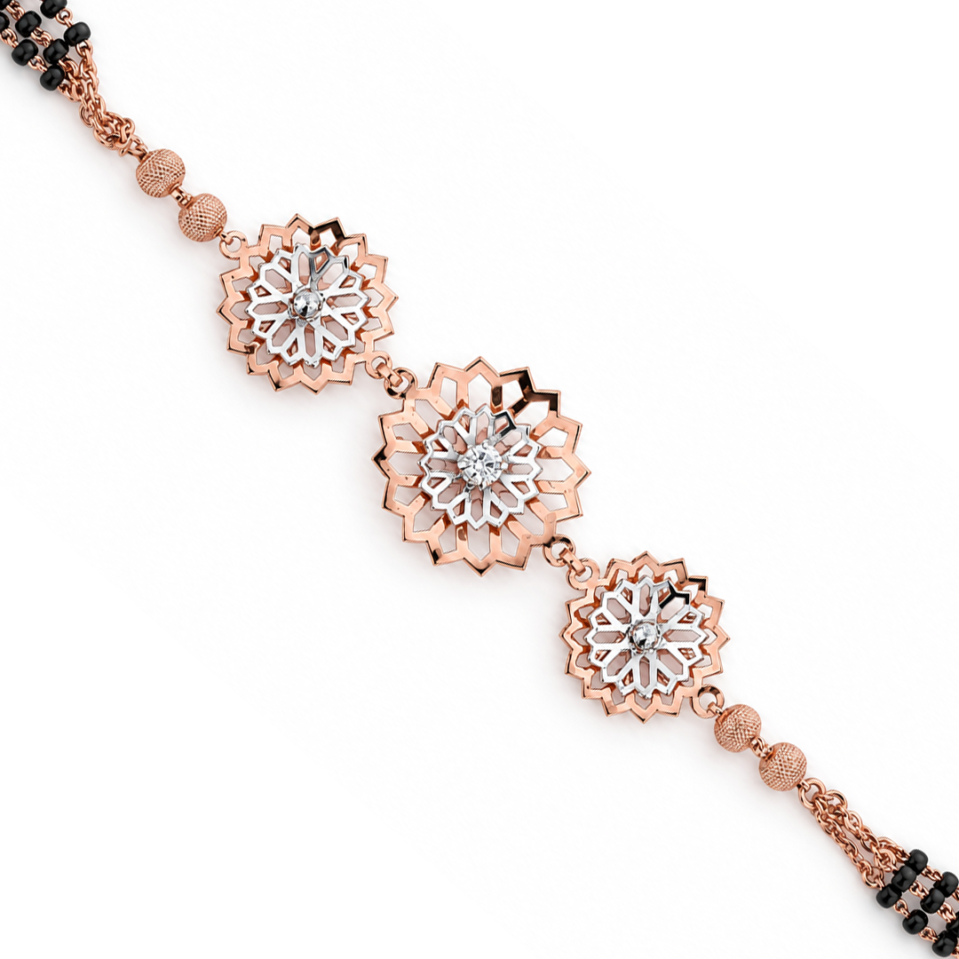Rose Gold Dahlia Twin Bead Ladies Bracelet | 925 Sterling Silver