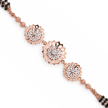 Rose Gold Dahlia Twin Bead Ladies Bracelet | 925 Sterling Silver