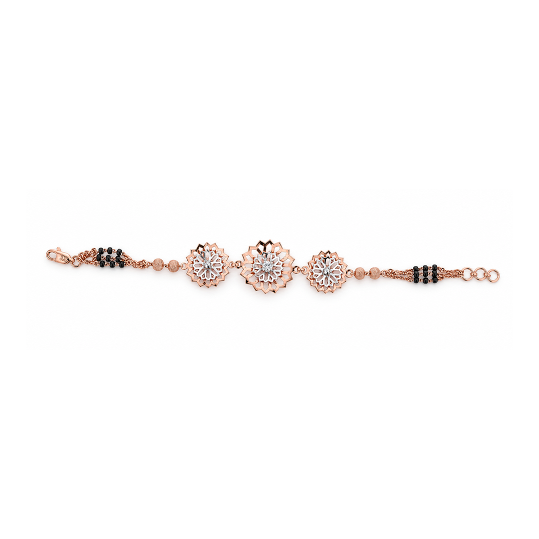 Rose Gold Dahlia Twin Bead Ladies Bracelet | 925 Sterling Silver