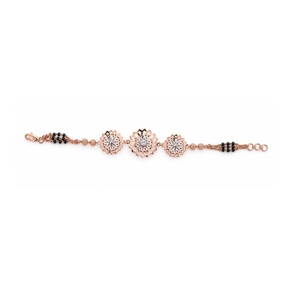 Rose Gold Dahlia Twin Bead Ladies Bracelet | 925 Sterling Silver