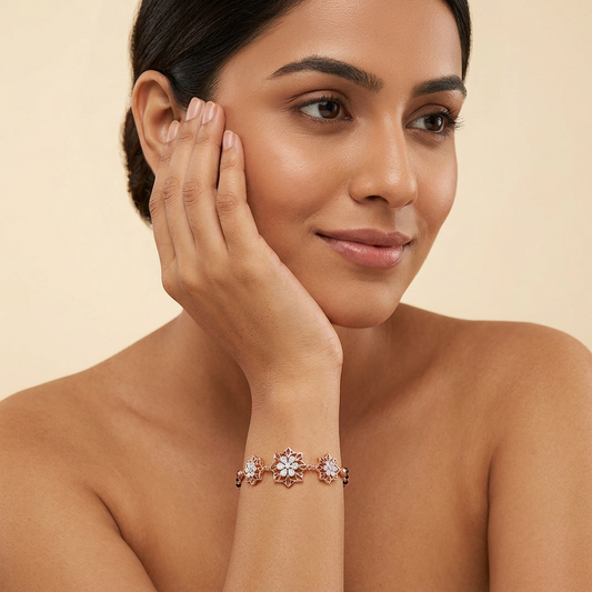 Rose Gold Starframe Lily Trio Ladies Bracelet | 925 Sterling Silver