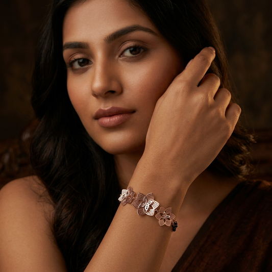 Rose Gold Lattice Petal Butterfly Ladies Bracelet | 925 Sterling Silver