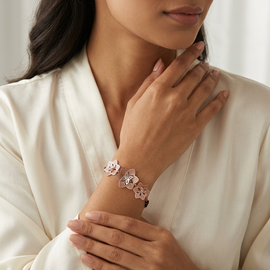 Rose Gold Lattice Petal Butterfly Ladies Bracelet | 925 Sterling Silver