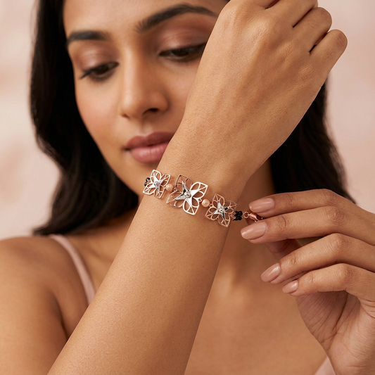 Rose Gold Starflower Petal Frame Ladies Bracelet | 925 Sterling Silver