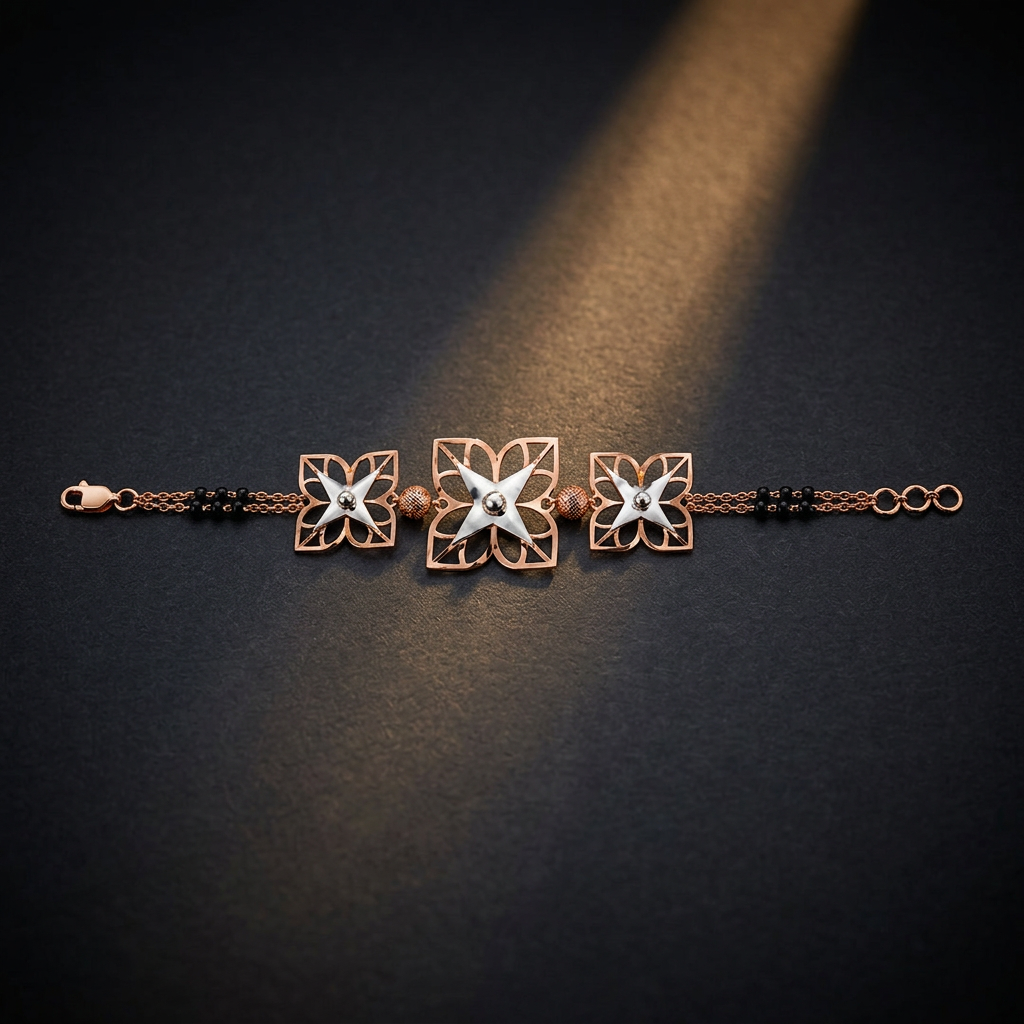 Rose Gold Starflower Petal Frame Ladies Bracelet | 925 Sterling Silver