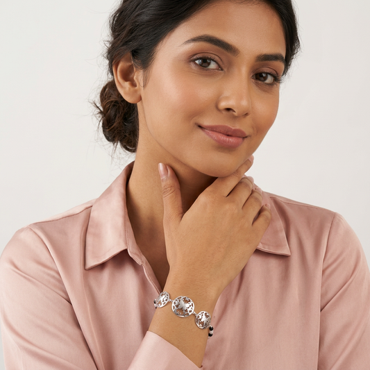 Silver Butterfly Garden Disc Ladies Bracelet | 925 Sterling Silver