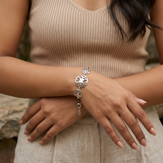 Silver Butterfly Garden Disc Ladies Bracelet | 925 Sterling Silver