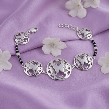 Silver Butterfly Garden Disc Ladies Bracelet | 925 Sterling Silver