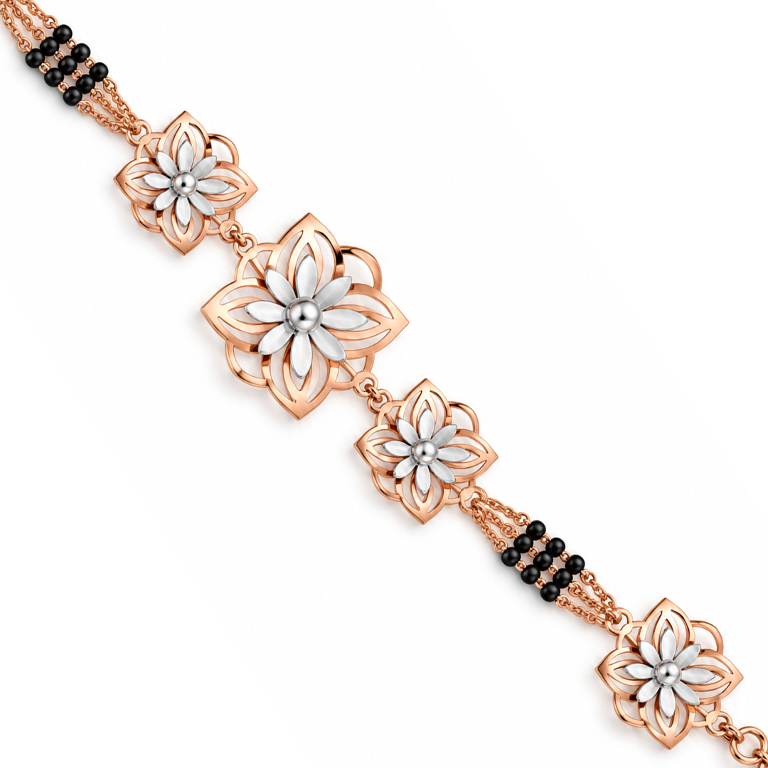Rose Gold Daisy Petal Frame Ladies Bracelet | 925 Sterling Silver