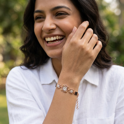 Rose Gold Daisy Petal Frame Ladies Bracelet | 925 Sterling Silver