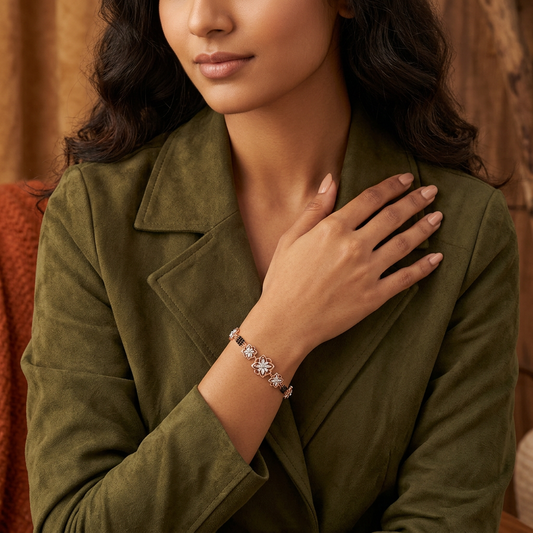 Rose Gold Daisy Petal Frame Ladies Bracelet | 925 Sterling Silver