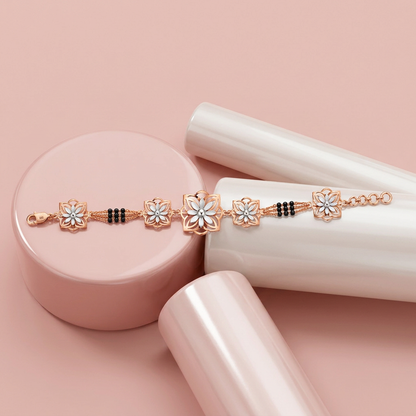 Rose Gold Daisy Petal Frame Ladies Bracelet | 925 Sterling Silver