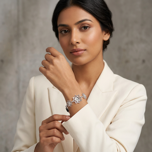 Silver Layered Lotus Star Trio Ladies Bracelet | 925 Sterling Silver