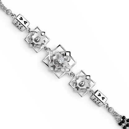 Silver Lotus Frame Heart Barrel Ladies Bracelet | 925 Sterling Silver