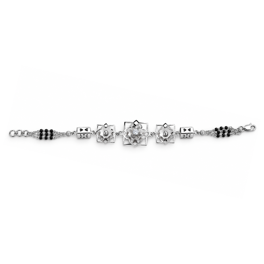 Silver Lotus Frame Heart Barrel Ladies Bracelet | 925 Sterling Silver