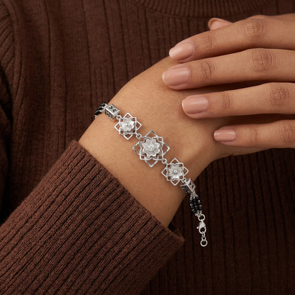 Silver Lotus Frame Heart Barrel Ladies Bracelet | 925 Sterling Silver