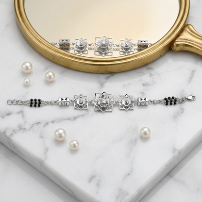 Silver Lotus Frame Heart Barrel Ladies Bracelet | 925 Sterling Silver