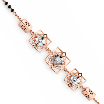 Rose Gold Lotus Frame Cube Accent Ladies Bracelet | 925 Sterling Silver