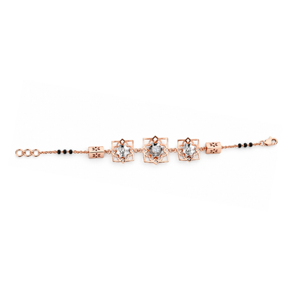 Rose Gold Lotus Frame Cube Accent Ladies Bracelet | 925 Sterling Silver