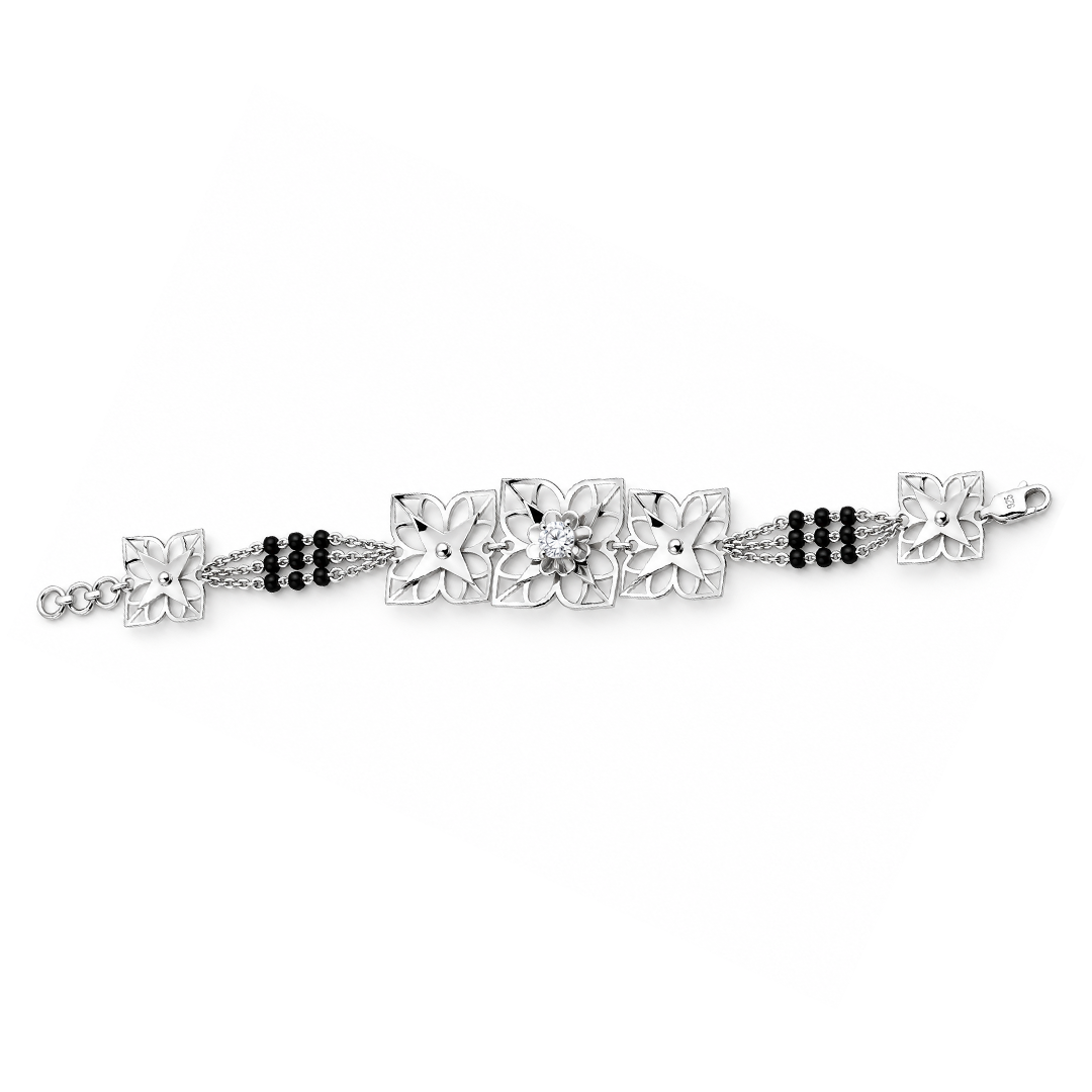 Silver Starflower Solitaire Five Motif Ladies Bracelet | 925 Sterling Silver