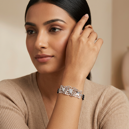 Silver Starflower Solitaire Five Motif Ladies Bracelet | 925 Sterling Silver
