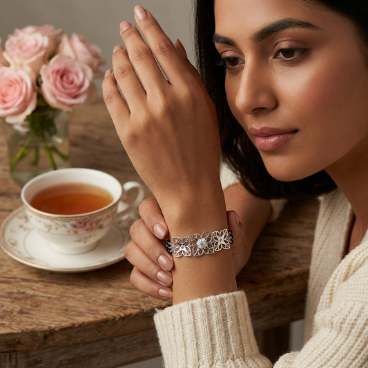 Silver Starflower Solitaire Five Motif Ladies Bracelet | 925 Sterling Silver