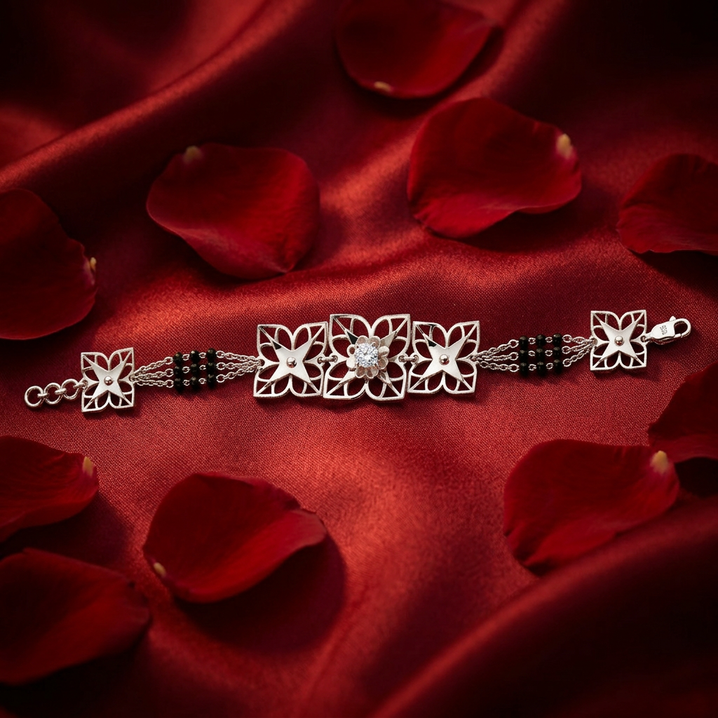 Silver Starflower Solitaire Five Motif Ladies Bracelet | 925 Sterling Silver