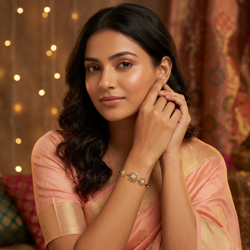 Golden Starframe Stone Bloom Ladies Bracelet | 925 Sterling Silver