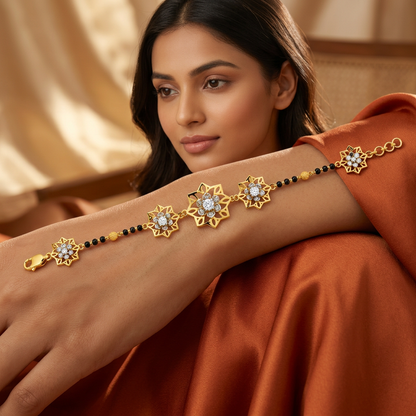Golden Starframe Stone Bloom Ladies Bracelet | 925 Sterling Silver