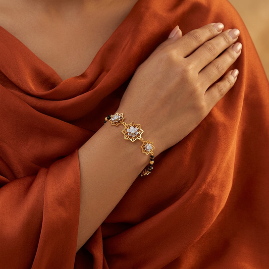 Golden Starframe Stone Bloom Ladies Bracelet | 925 Sterling Silver