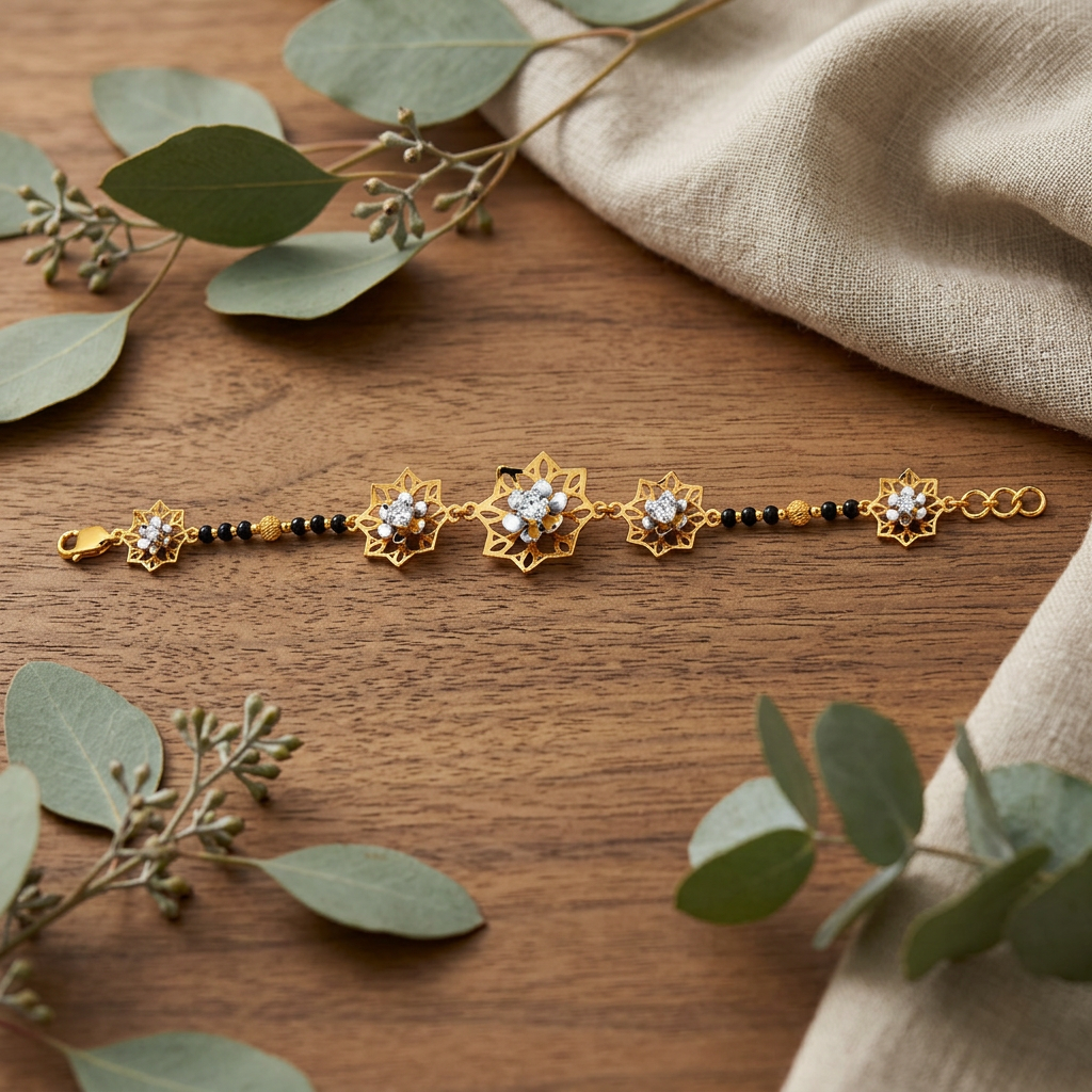 Golden Starframe Stone Bloom Ladies Bracelet | 925 Sterling Silver