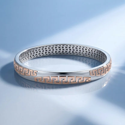 Rose-Silver Greek Key Ladies Bangle | 925 Sterling Silver