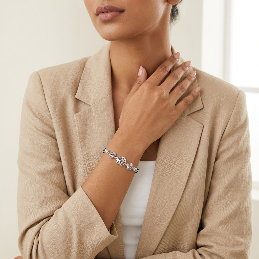 Lattice Bloom Trio Ladies Bracelet | 925 Sterling Silver