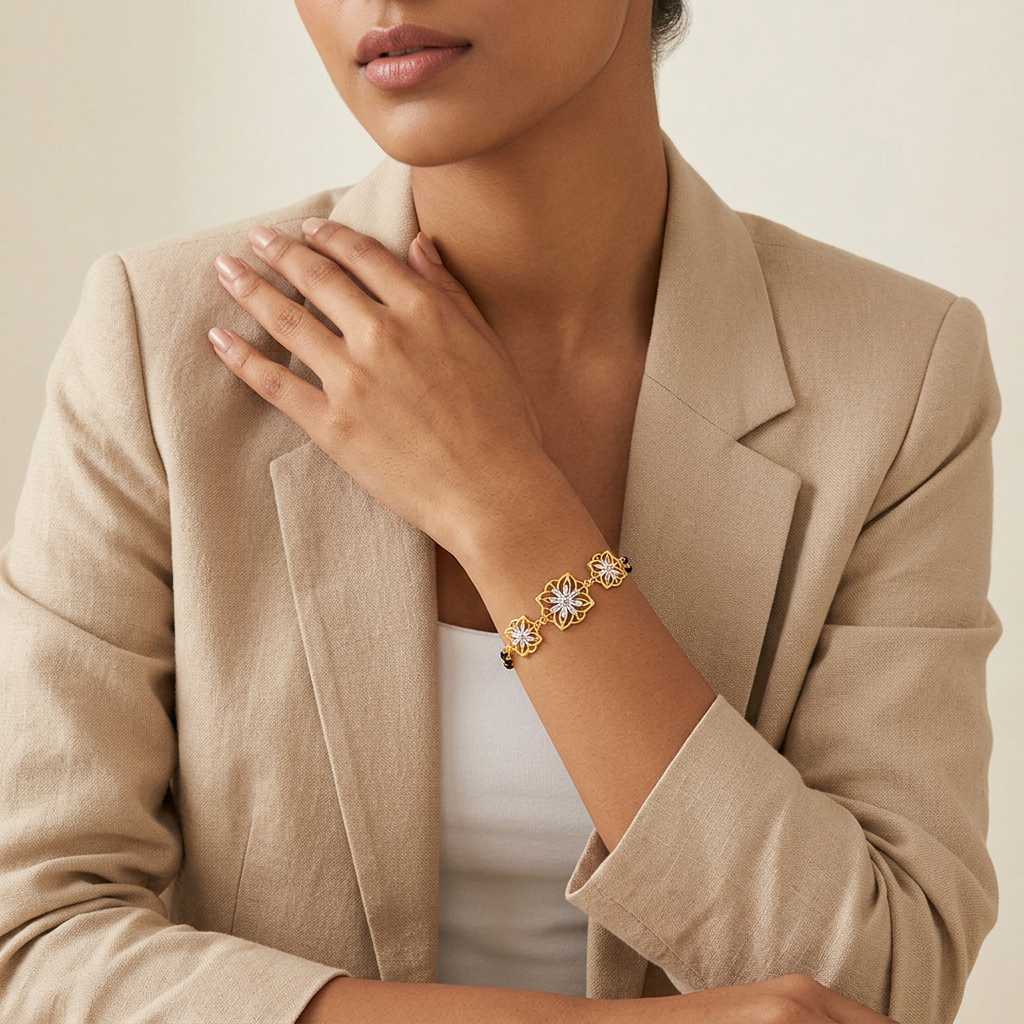 Golden Fleur Five Motif Ladies Bracelet | 925 Sterling Silver