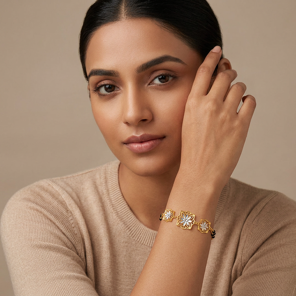 Golden Fleur Five Motif Ladies Bracelet | 925 Sterling Silver