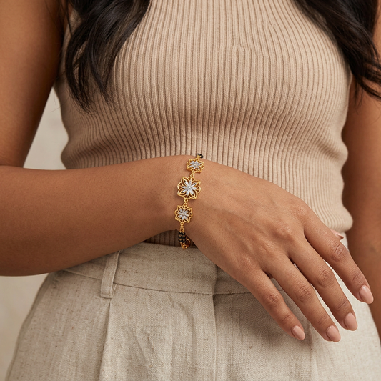 Golden Fleur Five Motif Ladies Bracelet | 925 Sterling Silver